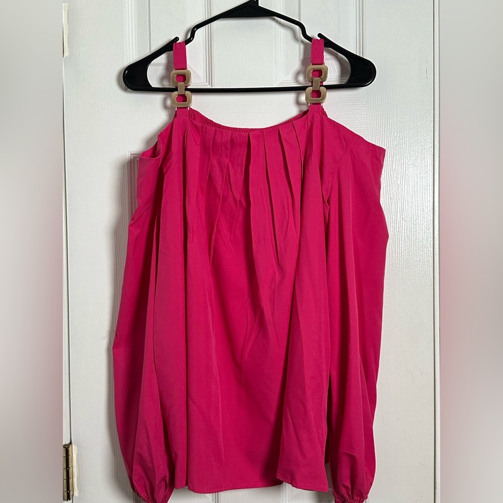 Pink Off-Shoulder Top with Gold straps design.